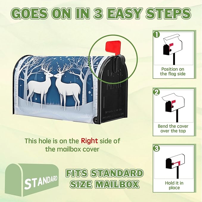 Winter Deer Mailbox Cover Snow Mailbox Covers Magnetic Standard Size 21x18 inch Christmas Post Letter Box Cover Outdoor Decor for Garden