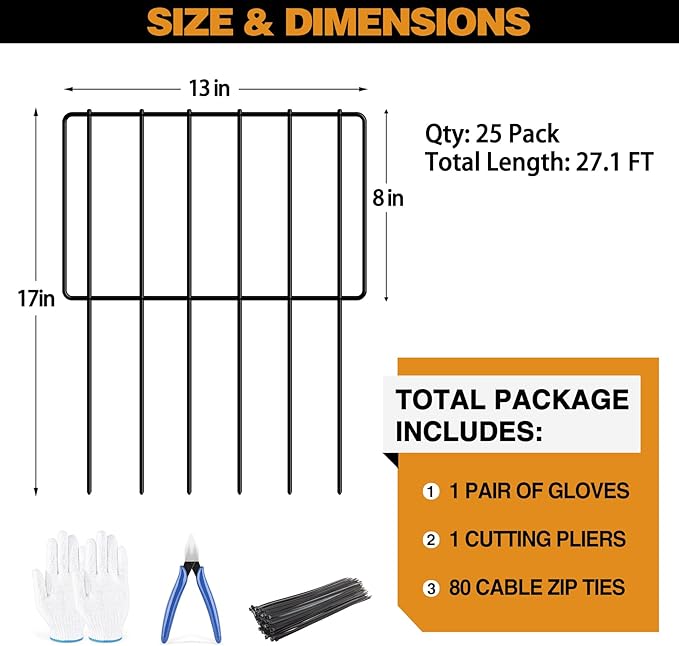KYATE Animal Barrier Fence, 25 Panels Dog No Digging Fence Barrier, Rabbit Ground Defense Blockers, Rustproof Metal Fence Border for Outdoor Garden Landscape Patio