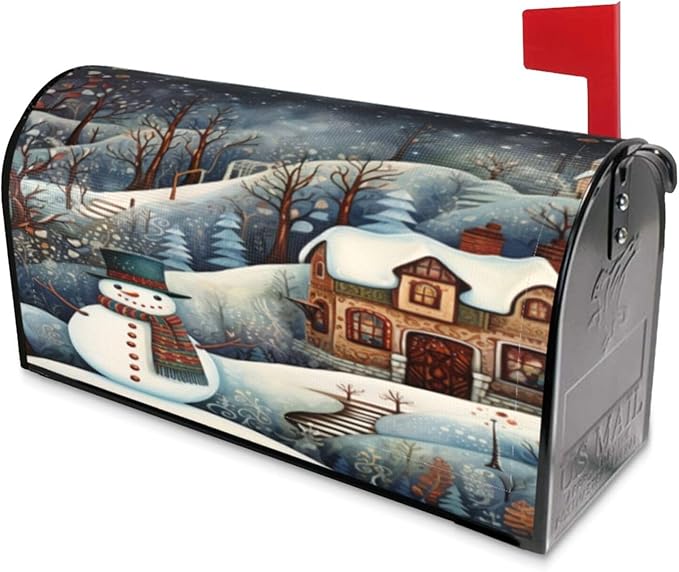 DADABULIU Mailbox Covers Snowman Forest Winter House Snowman Forest Winter House Magnetic Letter Post Box Cover Standard Size 25.5 x 21 Inch Garden Yard Home Decorative