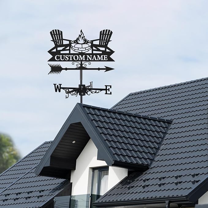 Personalized Camping Metal Weather Vane, Custom Name Weathervane, Wind Direction Indicator, Weather Vanes Roof Mount, Wind Vane Outdoor Decor for Garden Farmhouse Backyard Patio, Customized Gifts