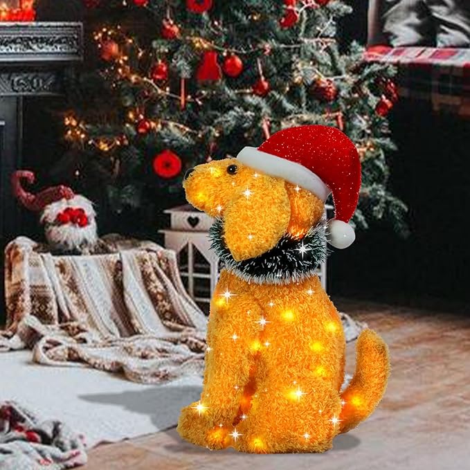 Lighted Dog Holiday Displays, Light Up Collapsible Dog Pre Lit Pop Up Dog Christmas Decorations for Indoor Outdoor Garden Yard Lawn Holiday Party Decor
