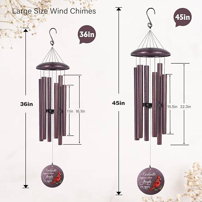 ASTARIN 36" Large Deep Tone Personalized Name Sympathy Wind Chimes, (Printing in USA) Cardinal Memorial Wind Chime for Loss of Mother Father Loved One, Bereavement Condolence Gifts Decor Outdoor