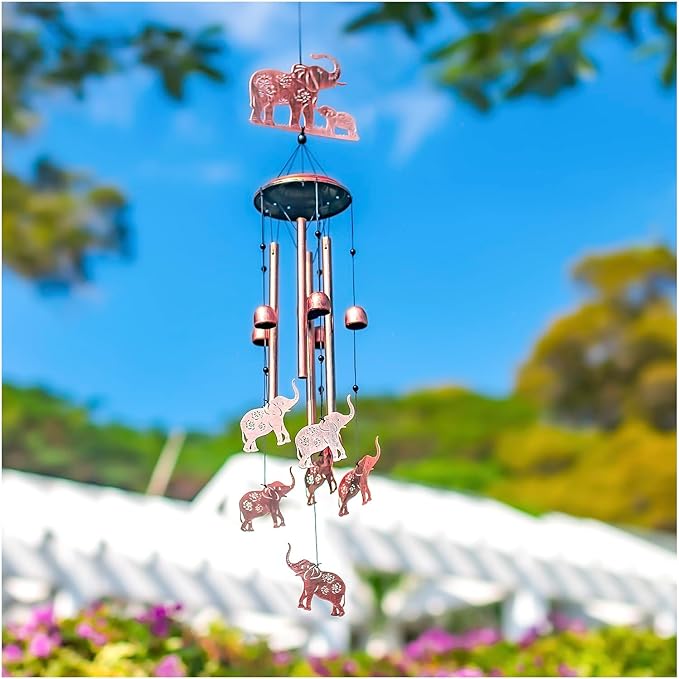 Elephant Wind Chimes Outdoor Elephant Gifts for Women Men Mom Dad Best Birthday Unique Gardening Gifts Metal WindChimes for Outside/Indoors, Lawn, Patio, Home, Yard Decor, Garden Decorations