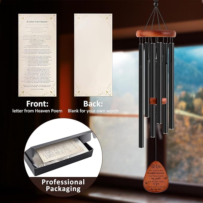 Memorial Gifts for Loss of Wife,Memorial Wind Chimes 25'', Loss of Wife Sympathy Gifts, Home Decor Outdoor Garden, Soothing Melodic Tones with Mute Option