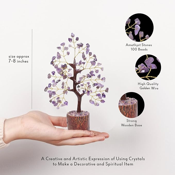 Amethyst Crystal Tree - Spiritual Gifts for Women, Reiki and Feng Shui Decor, Gemstones, Office Decoration, Crystal Bonsai, Money Tree, Small Office