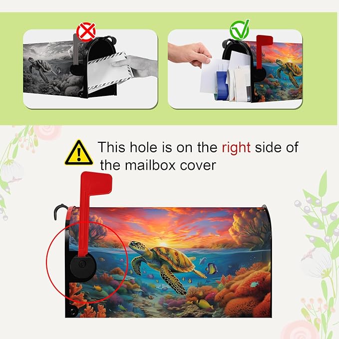 Sea Turtle Mailbox Covers Magnetic Large Size Ocean Animals Mail Box Post Cover Summer Mail Box Wraps Mailbox Decor Waterproof for Garden Yard Oversized 25.5 X 21 Inch