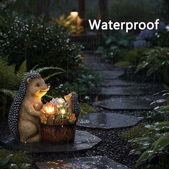 Succulent Hedgehog Garden Statues with Solar Lights Garden Gifts for Women Mom Lawn Ornaments for Patio Yard Decor