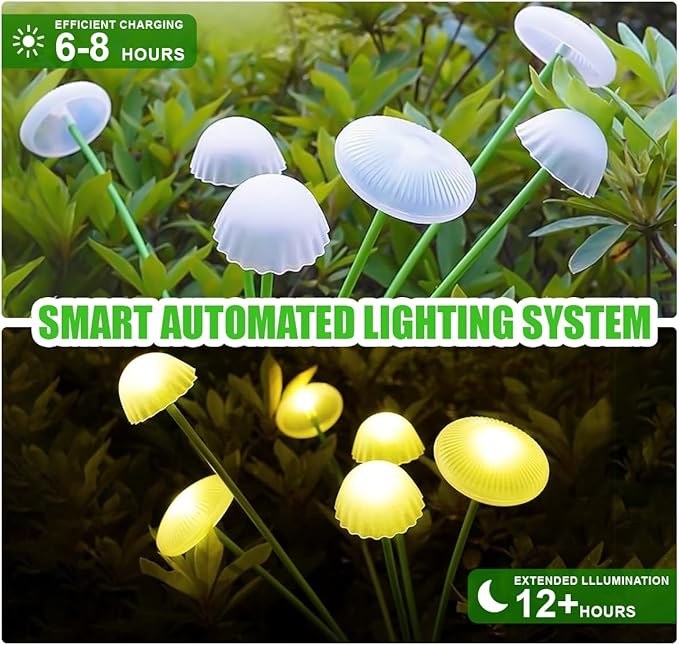 4 Packs Solar Lights Outdoor Waterproof,Garden Patio Decorative,Mushroom Light for Patio Lawn,Landscape Lighting Large Bulbs,Starlight Windswept Lights,Great Gift for Women for Gardening,24LEDs
