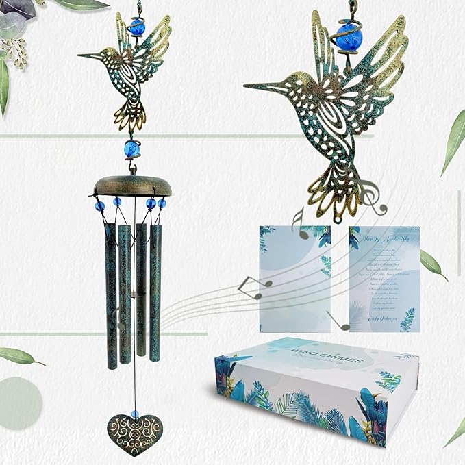 ASTARIN Hummingbird Wind Chimes Outside Unique Hummingbird Gifts All Metal Wind Chimes for Love One Gifts for Mom, Grandma, Daughter, Decoration for Home, Garden, Patio, Backyard.(29”)