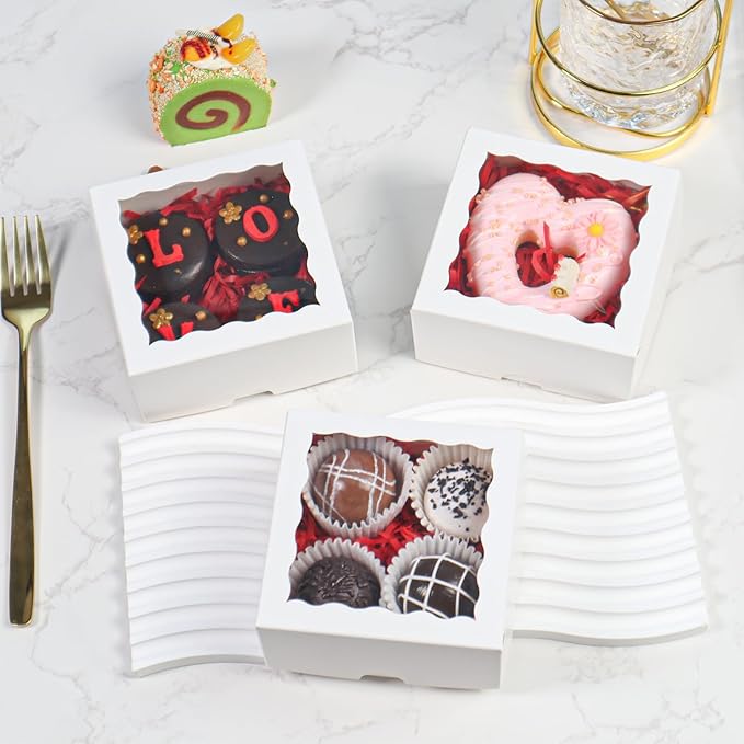 40pcs 4x4x2 Inch Pastry Bakery Boxes with Window (Truffle/Cookies)