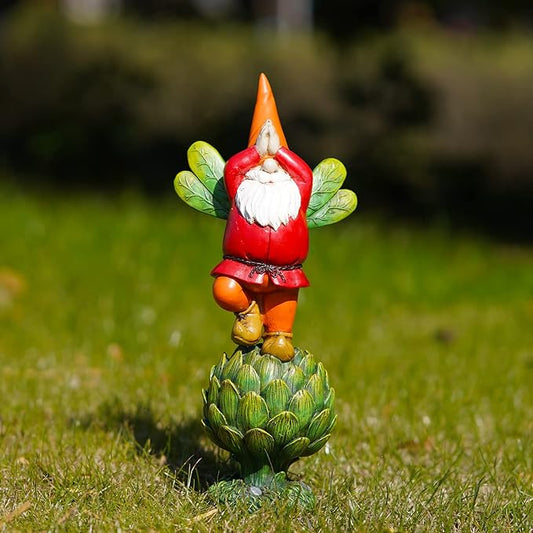 Topadorn Vegetable Garden Prayer Gnome on Green Plant, Hand-Painted Outdoor Statue for Yard & Patio, Idea