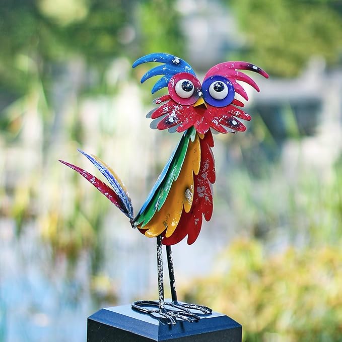 Natelf Outdoor Wacky Metal Owl Yard Statue Decoration Owl Decor Garden Statue Bird Figurine Outdoor Decorations for Yard