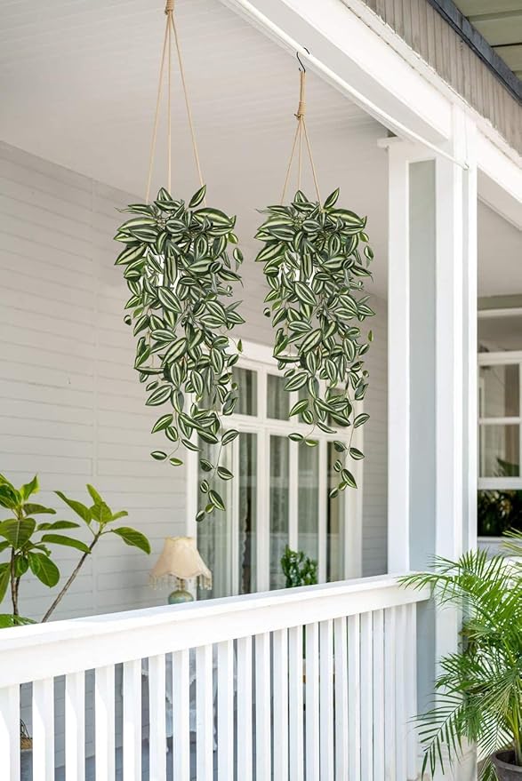 DILATATA Fake Hanging Plants Artificial Hanging Plants 187 Leaves Faux Wandering Jew Hang Leaves Plant for Wall Shelf Home Indoor Outdoor Decor - 2 Pack