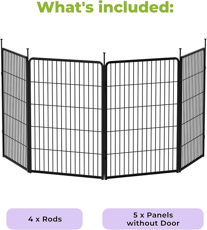 SunsGrove Garden Fence 40 in(H) x 8.9 ft(L) 4 Panels, Heavy Duty Metal Animal Barrier Fence for Dogs, Easy No-Dig Setup, Decorative Dog Fences, Black