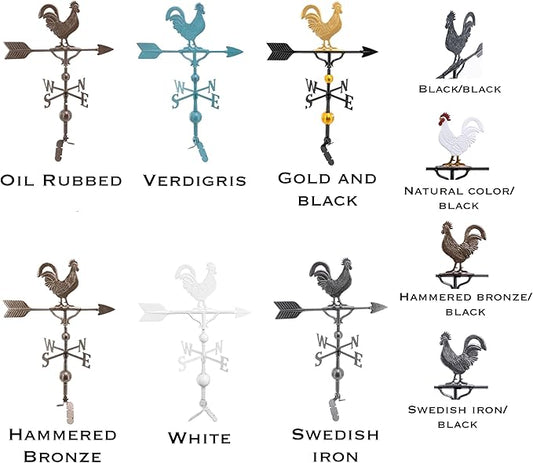 Most Color Options - Aluminum Rooster Weathervane - Made in The USA - Chicken weathervane - Rooster Decor - Rooster Weathervane for Roof - Roof Mount Included (4 to Choose from)