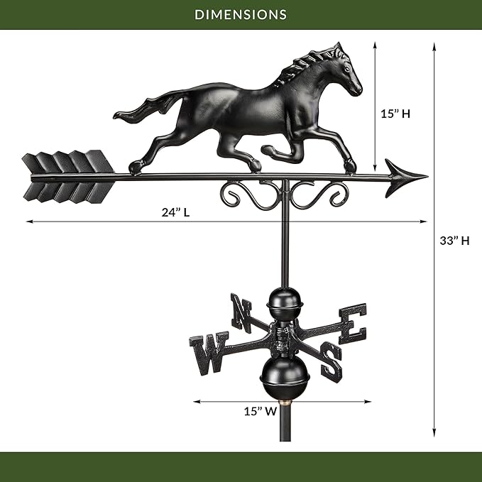 Galloping Horse Weathervane 1974K - Black Finish by Good Directions, 24"L x 15"H