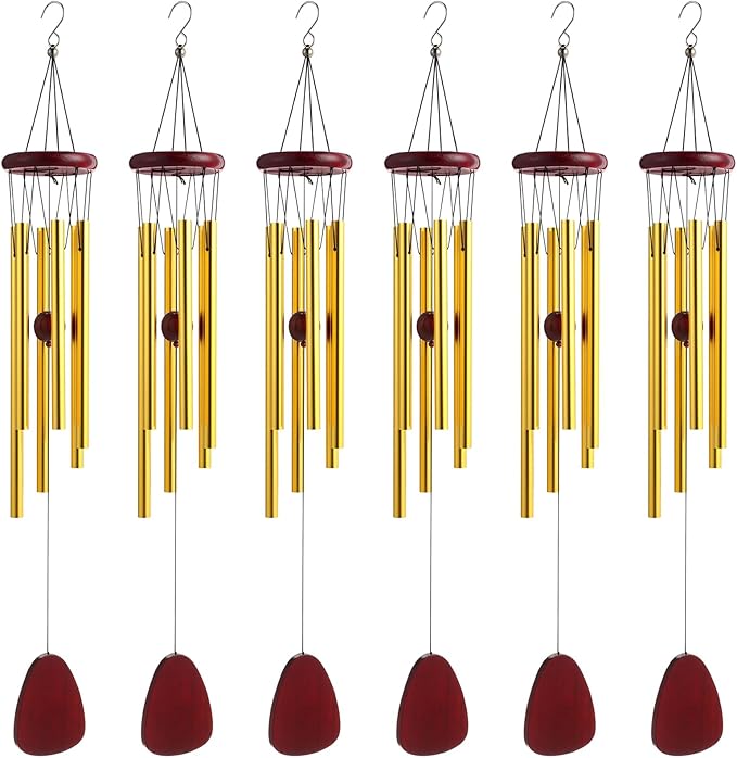 6 Pcs 28 Inch Rustic Wind Chimes for Outside Deep Tone Windchimes Outdoor with 6 Aluminum Tubes Soothing Melody for Farmhouse Garden Patio Home Decor