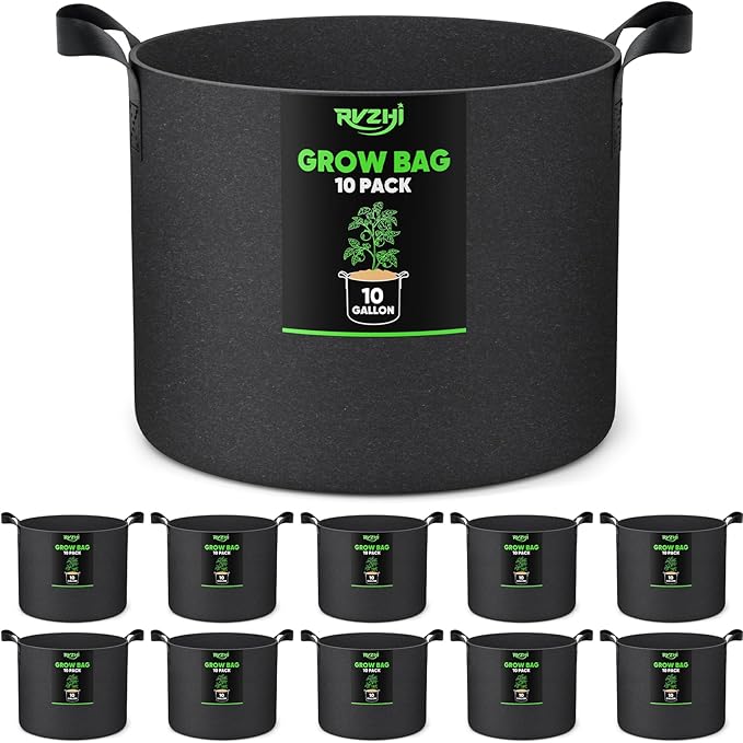 10 Gallon 10-Pack Plant Grow Bags: 350G Thickened Nonwoven Potatoes Grow Bags with Handles, Black Aeration Fabric Flowers Pots Felt Planter Garden Bags for Growing Vegetables Fruits Tomatoes Herbs