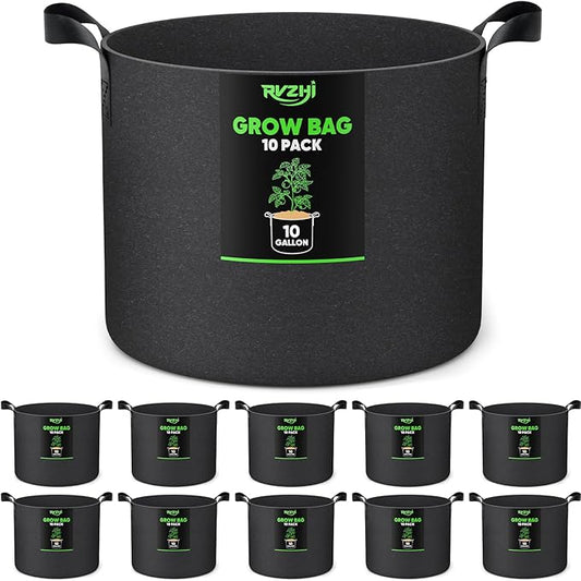 10 Gallon 10-Pack Plant Grow Bags: 350G Thickened Nonwoven Potatoes Grow Bags with Handles, Black Aeration Fabric Flowers Pots Felt Planter Garden Bags for Growing Vegetables Fruits Tomatoes Herbs