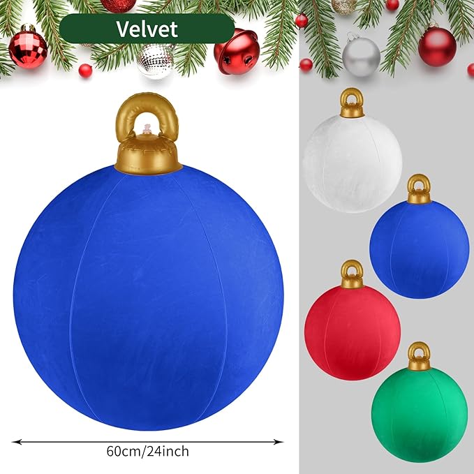 Velvet Inflatable Ornaments Balls Outdoor 4Pcs - 24 Inch Large Inflatable Christmas Ornaments, Reusable Blow Up Christmas Decorations for Yard | Tree | Indoor