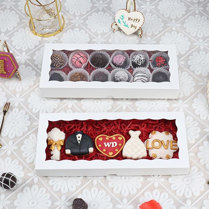 24pcs 12x5x1.5Inches White Bakery Boxes with Window Cookies Boxes Chocolate Truffle Boxes Cakesickle Boxes Macaron Boxes Browines Treat Boxes for Christmas Valentine's Easter Mother's Day
