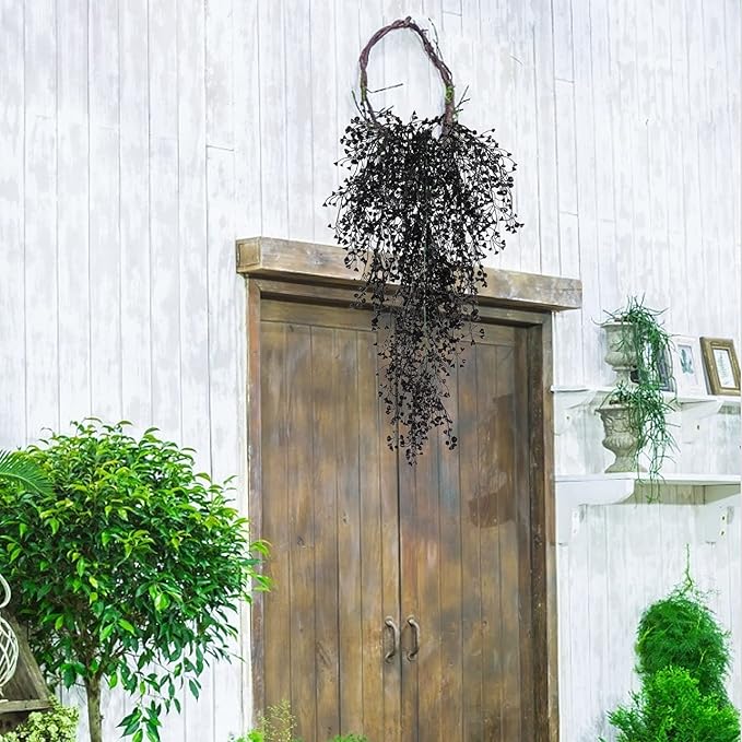 RECUTMS Artificial Hanging Plants Indoor 4 Pcs Artificial Ferns Plants Large Faux Hanging Plant Wall Plants Fake Ivy Room Fall Home Garden Wedding Halloween Party Indoor Outdoor Decor(Black)