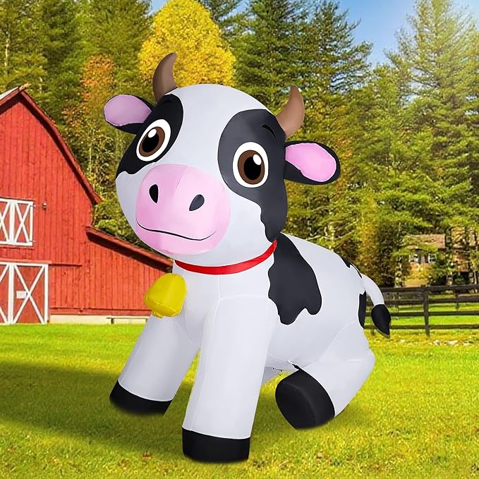 Lulu Home 6FT Christmas Inflatable Cow Decoration, Giant Blow Up Dairy Cattle with Built-in LED Lights, Air-Blown Animal Holiday Display for Yard Garden Lawn Indoor Outdoor Farm-Themed Party Decor