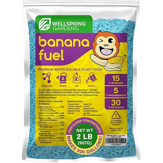 Wellspring Gardens Banana Fuel Fertilizer - Water-Soluble 15-5-30 Blend - Fertilizer for Banana Trees & Plants - Grow Healthy Plants (2 Pounds)