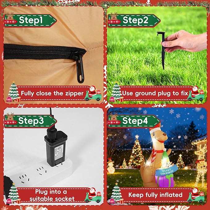 6FT Kangaroo Afu Inflatable Decoration with Built-in LED Lights, Christmas Outdoor Inflatable Decoration for Lawns, Yards, Gardens, and Patios
