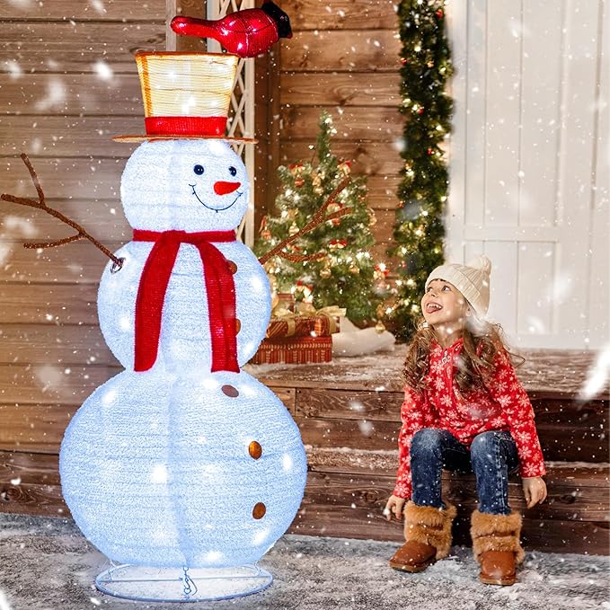NALONE Lighted Snowman Christmas Decoration, Cool White Collapsible Snowman with LED Lights and Timer for Outdoor Yard Home (4FT)