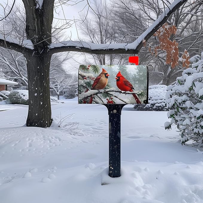 Cardinal Bird Mailbox Cover Winter Large Mailbox Covers Christmas Magnetic Mailbox Wraps Red Bird Dust-Proof Letterbox Cover Oversized-25.5" x21