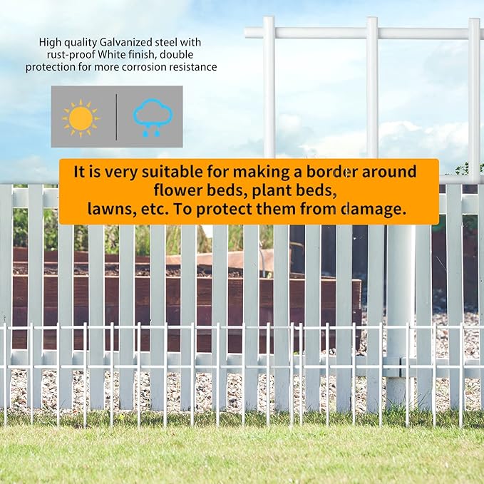 Adavin White Animal Barrier Fence,20Pack 20 in(L) X12 in(H) Galvanized Steel Stakes 1.6 in Spike Spacing No Dig fence for dogs,outdoor pet fence rabbit fences protector for Yard Patio.Total 33.5 Ft(L)