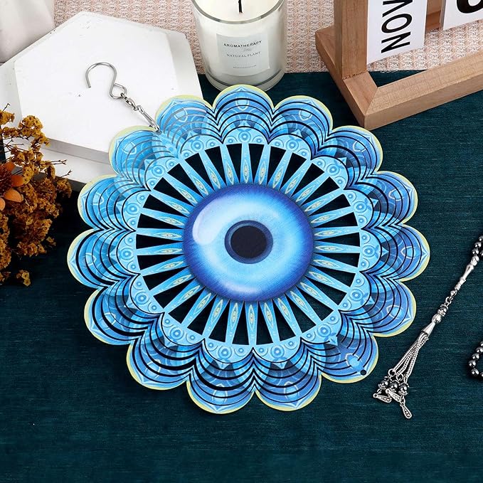 Blue Evil Eye Hanging Wind Spinners Outdoor Metal Evil Eye Decor Mandala 3D Stainless Steel Wind Spinner Protective Amulet for Home Outdoor Garden Yard Decoration (Mandala)