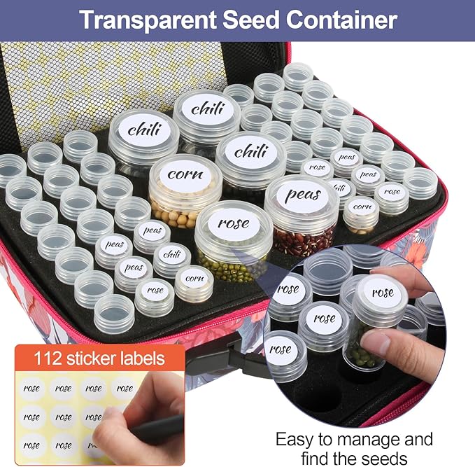 Seed Storage Organizer, 96 Slots Seed Organizer Storage Box, Portable Seed Packet Organizer Box with Zipper Bag, Labels, Sorting Tray, Garden Seed Storage Container for Flower Plants