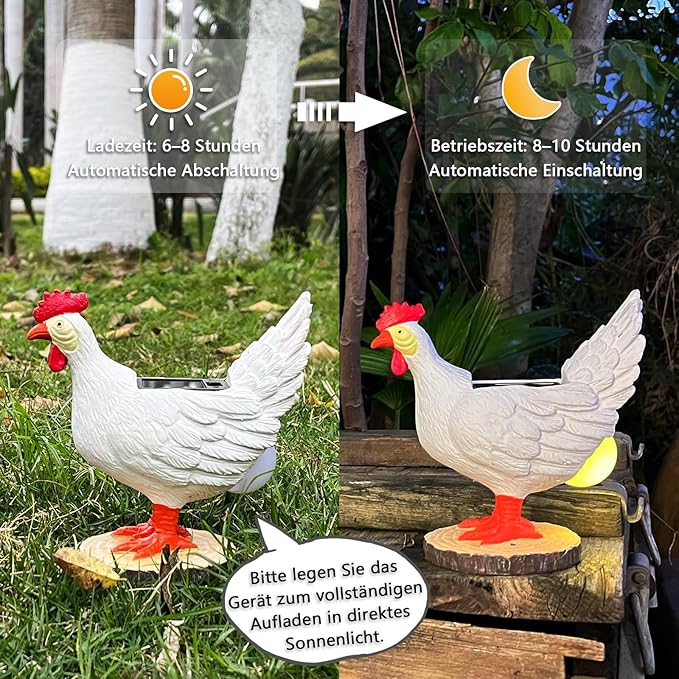 Solar Garden Statues Outdoor Decor - Miniature Chicken Egg Lamp Figurine Thanksgiving Decorations Chickens Lights with Egg in Butt LED 3D Sculpture for Patio, Lawn - Unique Christmas Housewarming Gift