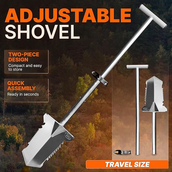 CKG Adjustable Shovel for Metal Detecting with Double Serrated Blade, Stainless Steel 304 Metal Detector Portable Shovel, Metal Detector Accessories,Single