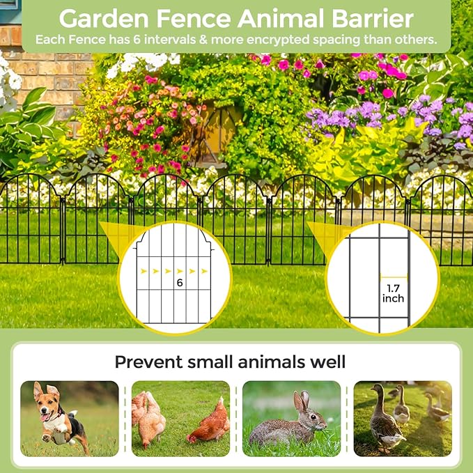 Rustproof Metal Garden Fence - 21in x 20.4ft, Animal Barrier for Dogs, Rabbits, Arched Fencing for Garden Beds, Patio, Outdoor, Landscape