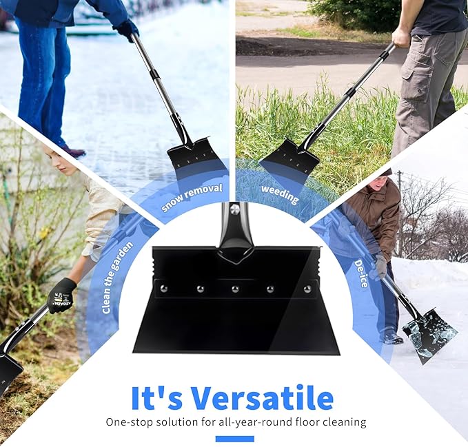 Garden Flat Shovel, Heavy Duty Multifunctional Cleaning Shovels with 53” Adjustable Long Handle, Floor Scraper Tool for Ice Snow Removal,Weeding,Driveway Lawn Edging,Sidewalk,Garden, Outdoor,Scraping