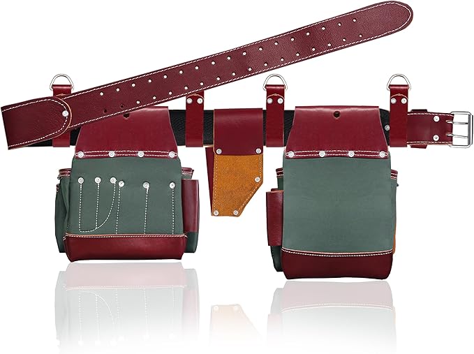 FUERI Tool Belt Heavy Duty Nylon Leather Carpenters Tool Pouches Bags Organizer for Men Construction Electricians Framers Ironworkers Women