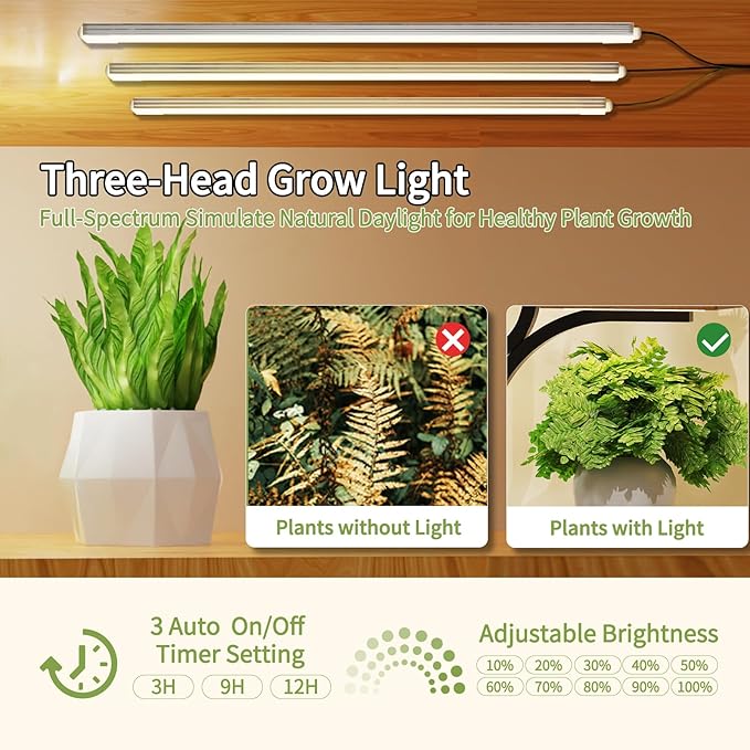 Plant Stand Indoor with Grow Lights, 8-Tiered Plant Rack with 3 head lamps, 60.83" Tall Plant Stands for home décor, Corner Flower Shelves for Patio, Balcony, Living Room