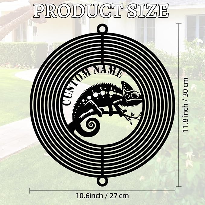 Personalized Wind Spinners Outdoor Chameleon, Custom Name Garden Wind Spinners, Hanging Outdoor Decor, Yard Art, Metal Hanging Wind Spinner for Indoor Lawn Patio Porch, Customized Gifts Color07