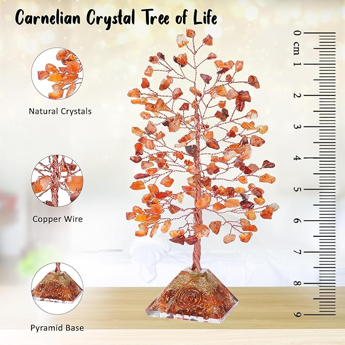 Crocon Carnelian Crystal Tree with Orgone Pyramid Base Desk Decor Healing Crystals Bonsai Tree Orange Gifts for Women Office & Shelf Home Room Decor for Mom Sister Girlfriend Present Housewarming