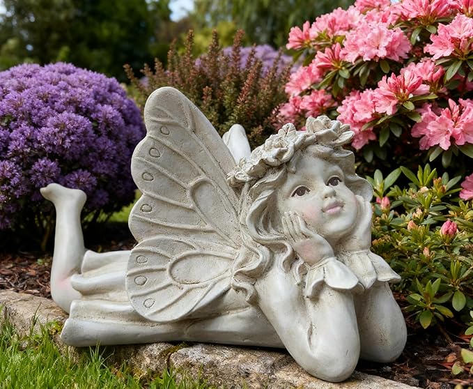 Garden Fairy Decor for Outside - Angel Holding Face Figurines, Lovely Fairy Statues Outdoor and Indoor, Ideal for Patio, Yard, Porch, and Lawn, Gift for Women