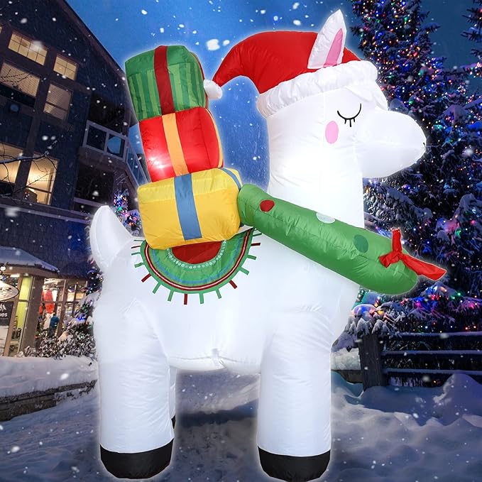 5FT H Lovely Christmas Inflatable Alpaca with Gift Bags and Christmas Wreath Built-in LEDs,Adorable Christmas Inflatable Llama Blow Up for Christmas Party Indoor Outdoor Yard Garden