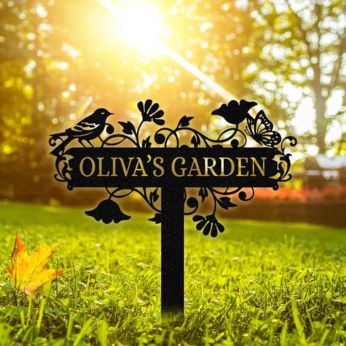 Personalized Metal Garden Sign with Stakes, Garden Decor for Outside, Custom Metal Signs Outdoor, Decorative Yard Stakes, Family Name Sign, Patio Decor, Lawn Art, Housewarming Gifts