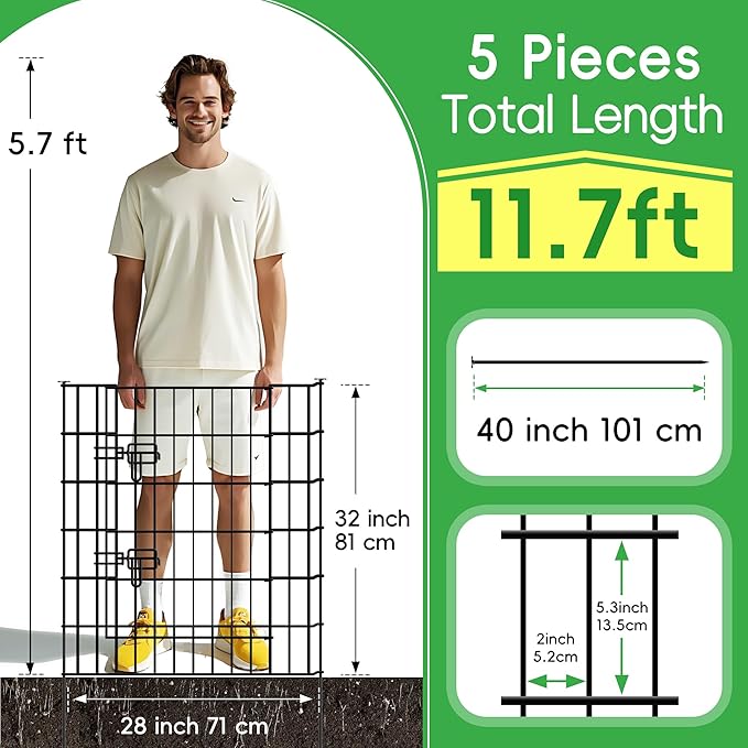 ARIFARO Decorative Garden Fence 4 Panels+1Gate 32in(H) x28in(W) No dig Animal Barrier Fencing,Pet Fence Rustproof Metal Wire Fencing Panel Border for Dog,Rabbits, and Patio(with gate)