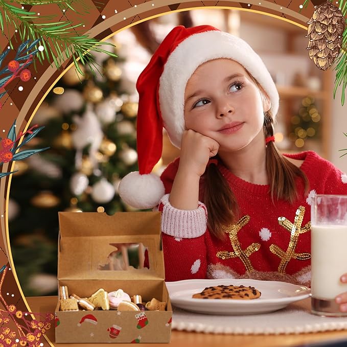 36 Pcs Christmas Cookie Boxes with Clear Window, Holiday Bakery Box Goodie Box Candy Boxes Treat Containers for Food Cupcake Brownies Donuts Gift Giving, 6 Designs(Novel)