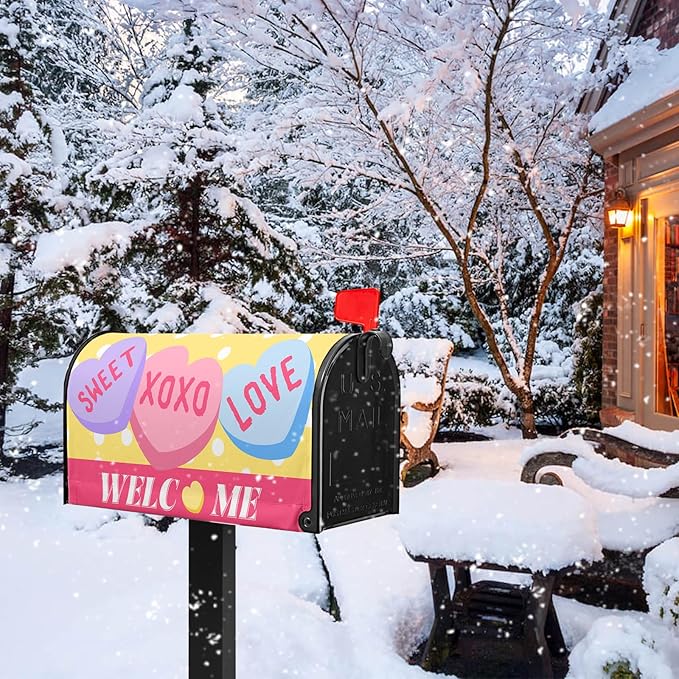 Welcome Valentines Day Mailbox Covers Magnetic Standard Size 18X21 Inch Love Heart Candy Polka Dot Mailbox Wraps Cover Decoration Outdoor Garden Home Yard Outside