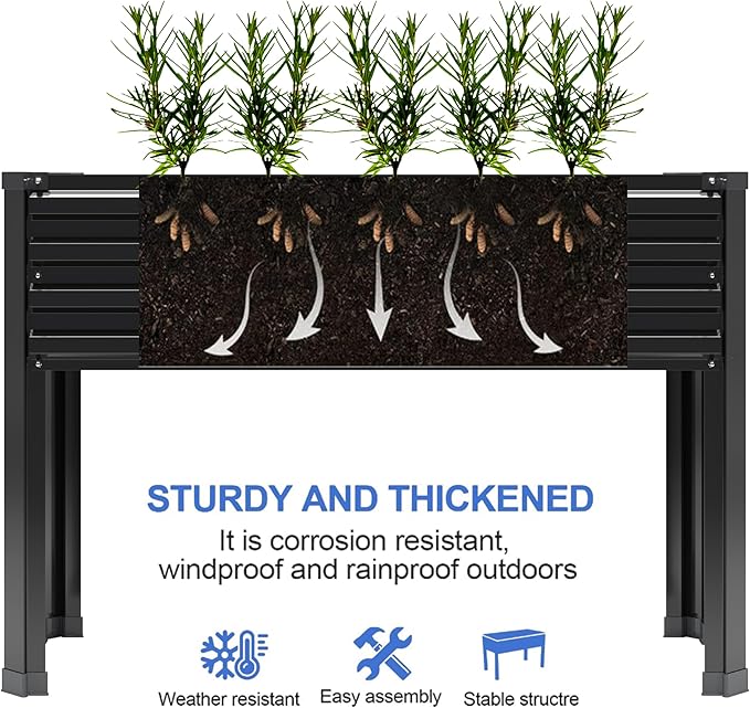 Galvanized Raised Garden Bed with Legs,2PCS 48×18×30in Elevated Planter Box for Backyard,Garden, Patio, Balcony, 300lb Capacity,Planters for Outdoor Plants,Black