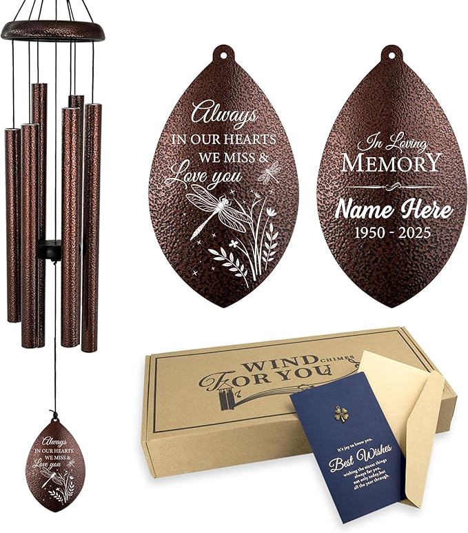 ASTARIN Personalized Sympathy Wind Chime, Deep Tone Wind Chimes for Outside, Sympathy Gifts for Loss of Mom, Bereavement Gifts for Funeral/Condolences/Memorial